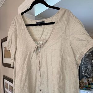 ModCloth Sage Green Short Sleeve Button Down Shirt with Tie